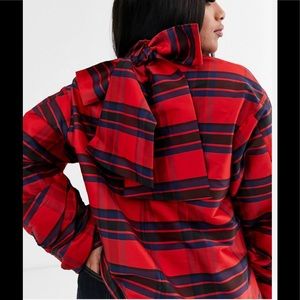 ASOS Curve Design Red Checkered Taffeta Blouse (tie back bow)